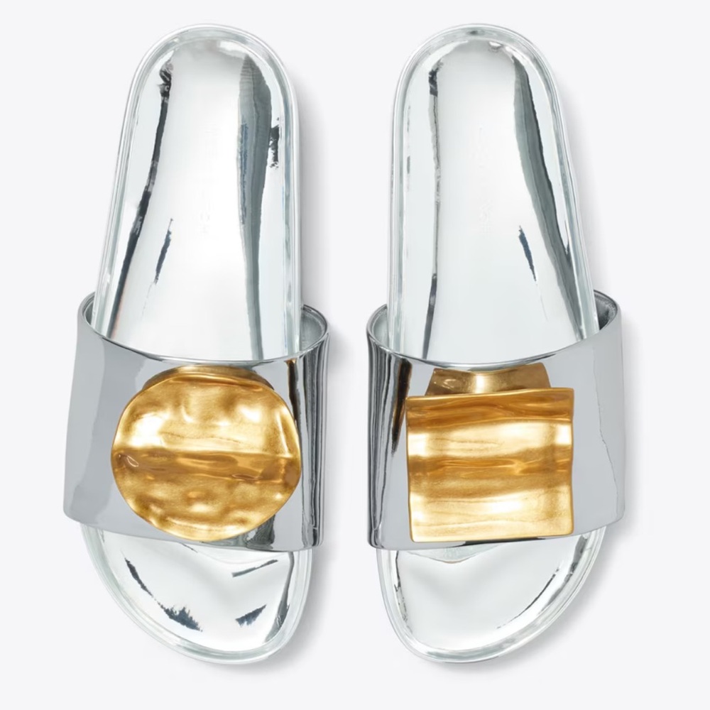 Tory Burch Patos Mismatched Hammered Slide